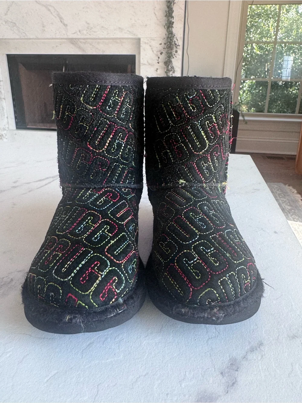 UGG Kids' Classic II Graphic Stitch Short Boots Girls Colorful warm boot Size 11